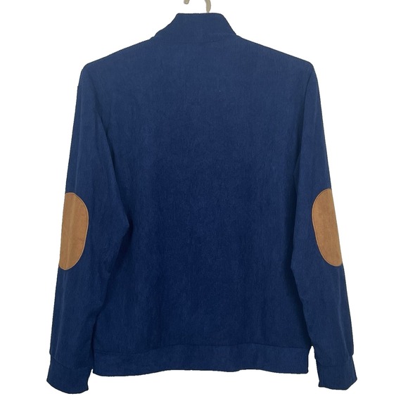 Hengsheng Jeans Corduroy-Look Pullover Shirt L-XL Blue Long Sleeve Elbow Patches - Picture 2 of 9